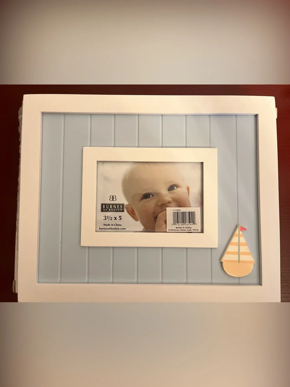 White and Light Blue Decorative Sailboat 3.5 x 5 Picture Frame